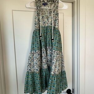 Floral Sleeveless Dress in Blue and White